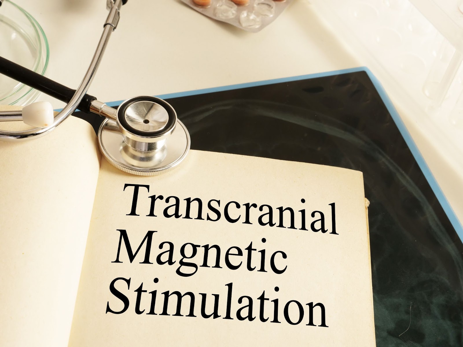 Image of transcranial magnetic stimulation (TMS) therapy for depression, also used for insomnia and ADHD treatment