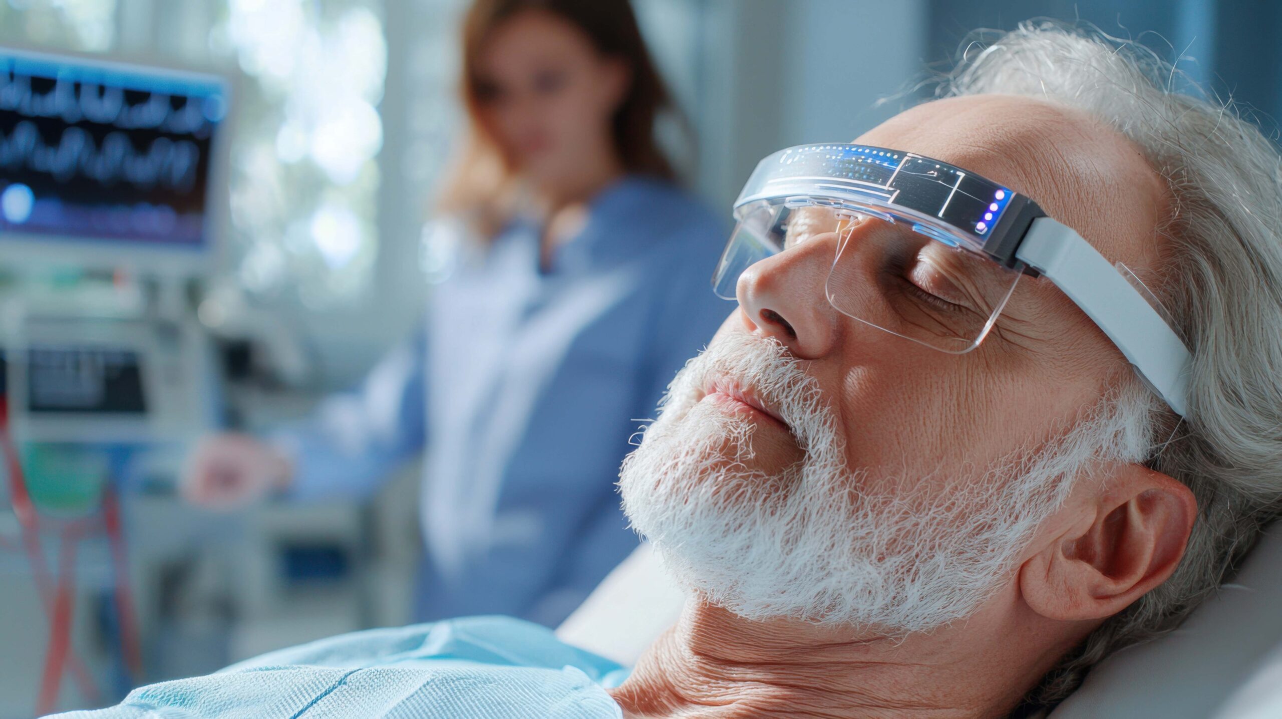 Rear view of a person looking pensively out a window.