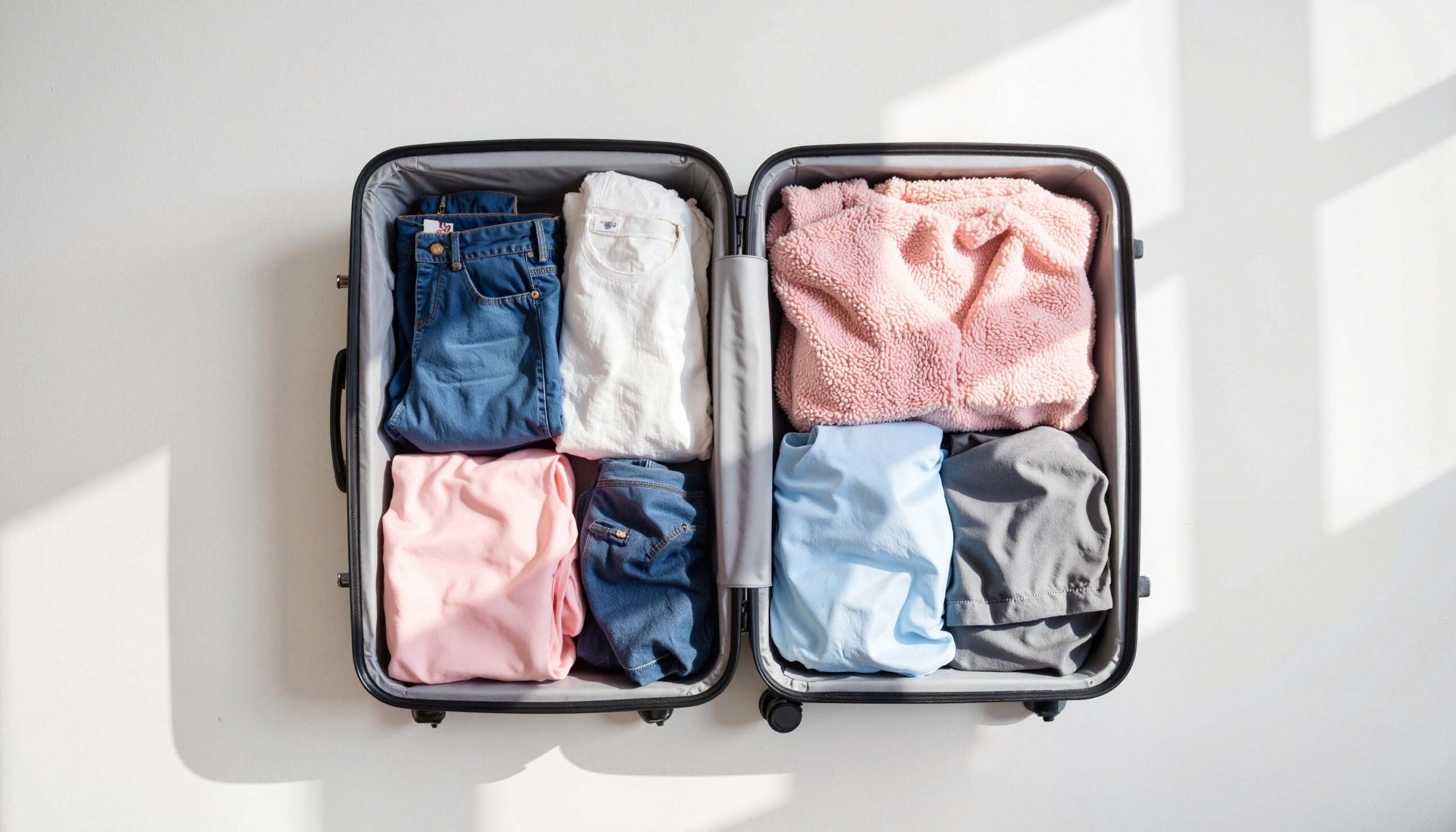 Rear view of a person looking pensively out a window.